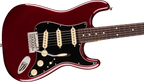 Fender American Professional Stratocaster in Oxblood, body close-up showing the pickups, controls and bridge
