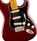 Maple fingerboard of the Fender American Professional Stratocaster in Oxblood, fingerboard close-up with black dot inlays