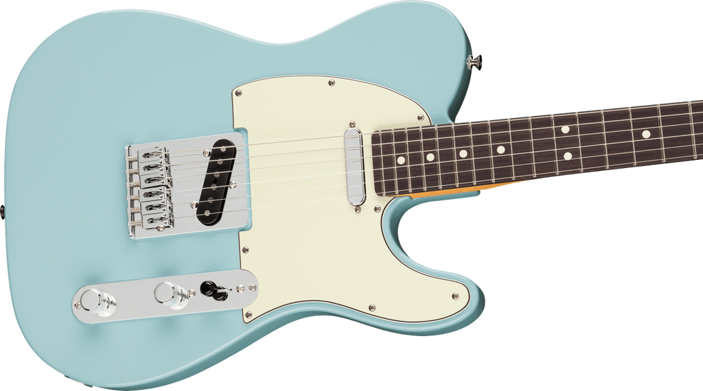 Fender 75th Anniversary Player II Telecaster Daphne Blue — body, controls and pickups detail