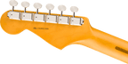 Back of the Daphne Blue Stratocaster headstock and maple neck, showing the tuner posts and serial number