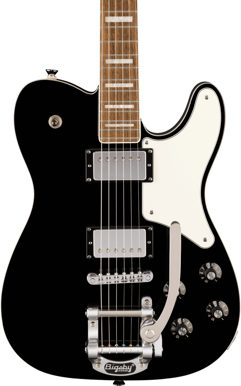 Squier Paranormal Troublemaker Telecaster Deluxe fingerboard detail, bound Indian Laurel with pearloid block inlays