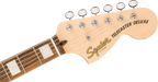 Squier Paranormal Troublemaker Telecaster Deluxe large headstock front, natural maple with gold Squier script and Telecaster Deluxe logo
