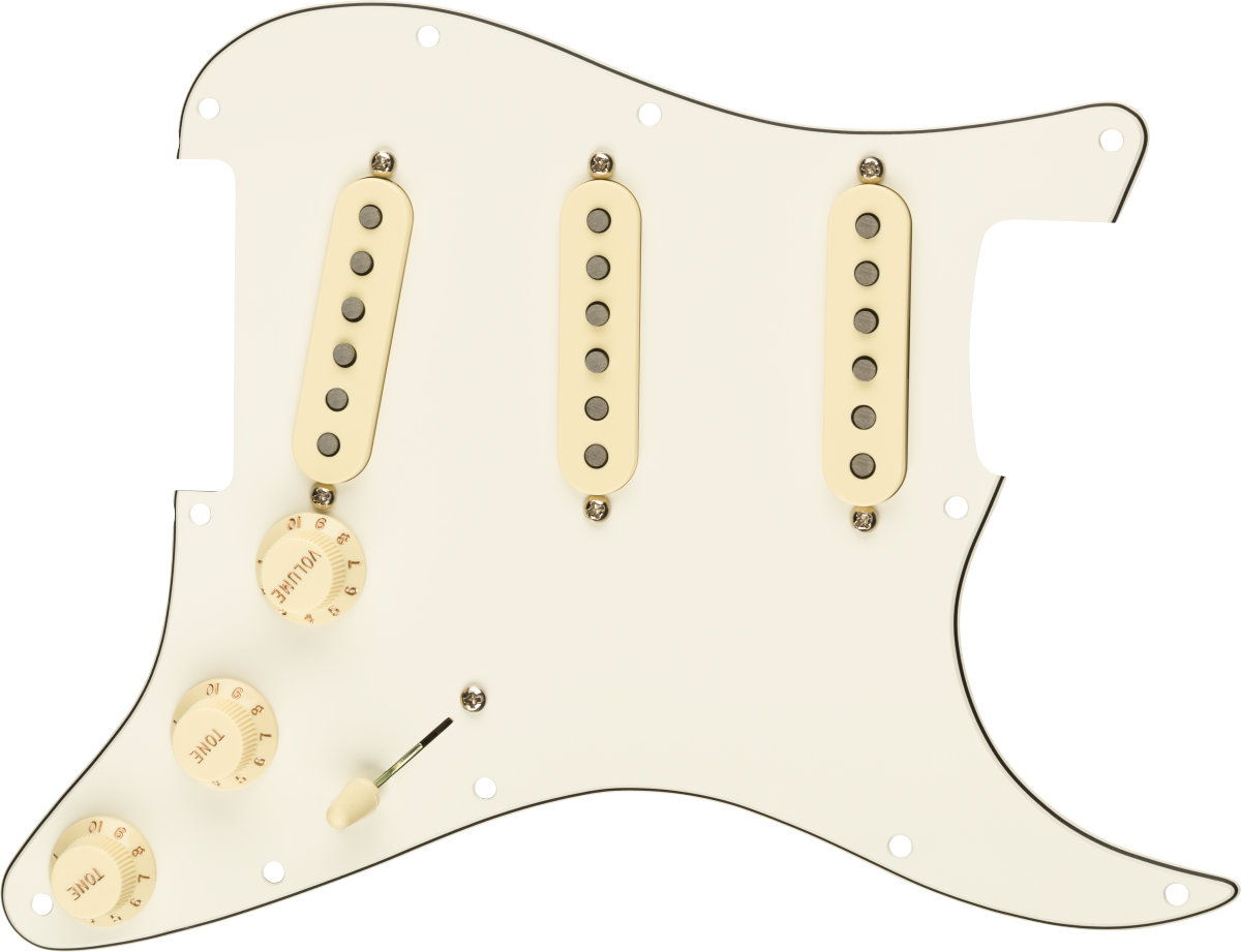 Fender Pre-Wired Strat Pickguard, Tex-Mex SSS, Parchment 11 Hole PG