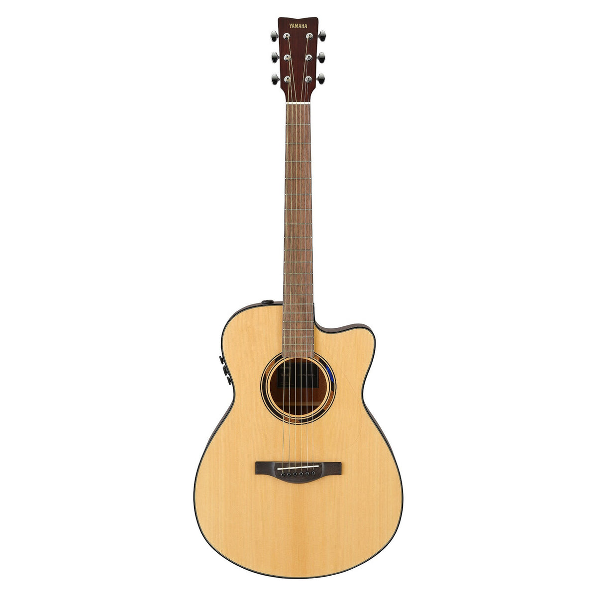 Yamaha TAS1 Element Gen2 TransAcoustic Concert in Natural Gloss, back view of the mahogany body and neck