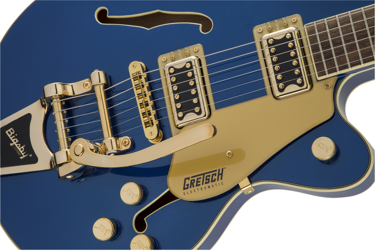 GRETSCH G5655TG ELECTROMATIC CENTER BLOCK JR. SINGLE-CUT WITH BIGSBY AND GOLD HARDWARE AZURE METALLIC