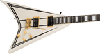 Angled view of the Randy Rhoads CD1 with double black pinstripes, three-way toggle and pearloid block inlays