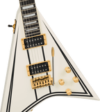 Close-up of the Randy Rhoads CD1 body: Seymour Duncan '59 and JB humbuckers in gold rings, four gold knobs and vintage-style tremolo
