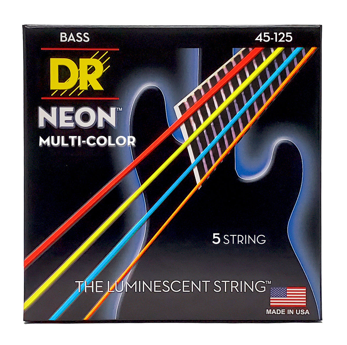 DR NEON 5 STRING HI-DEF NEON - MULTI-COLOR Colored Bass Strings: 5-String Medium 45-125
