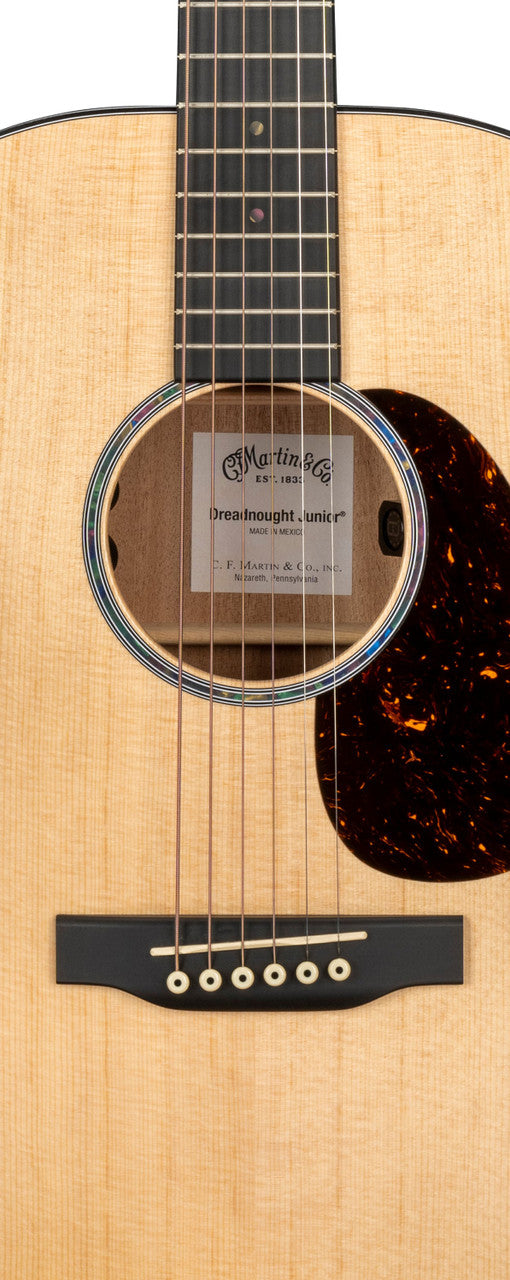Martin D Jr E Dreadnought Junior Acoustic-Electric Guitar - body and soundhole detail