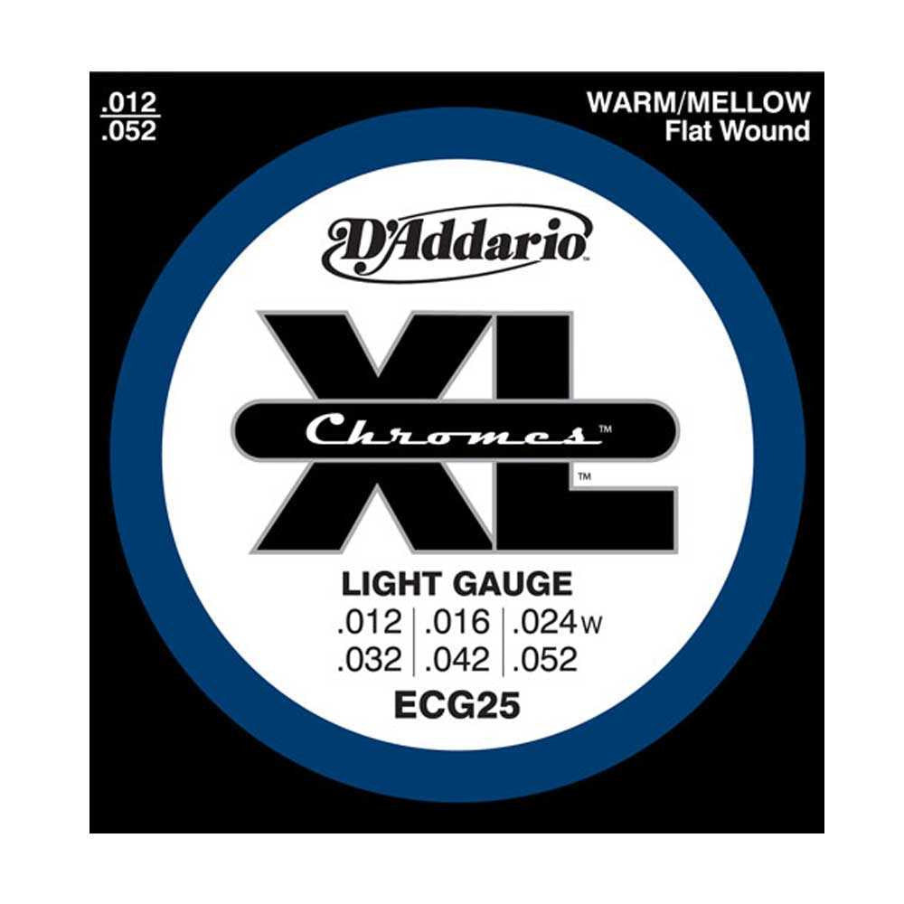 D'Addario, ECG25, 12-52, Chromes, Flat, Wound, Light, Electric, Guitar, Strings