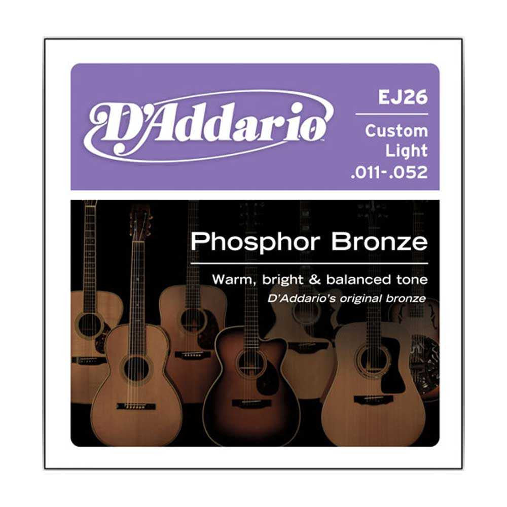 D'Addario, DAEJ26, 11-52, Phosphor, Bronze, Custom, Light, Acoustic, Guitar, Strings