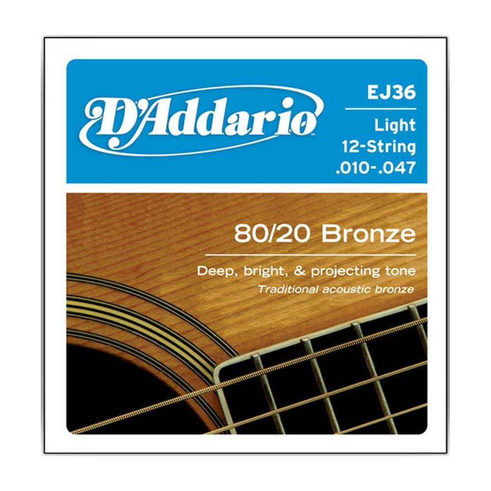 D'Addario, EJ36, 10-47, Phosphor, Bronze, Light, 12-String, Acoustic, Guitar, Strings
