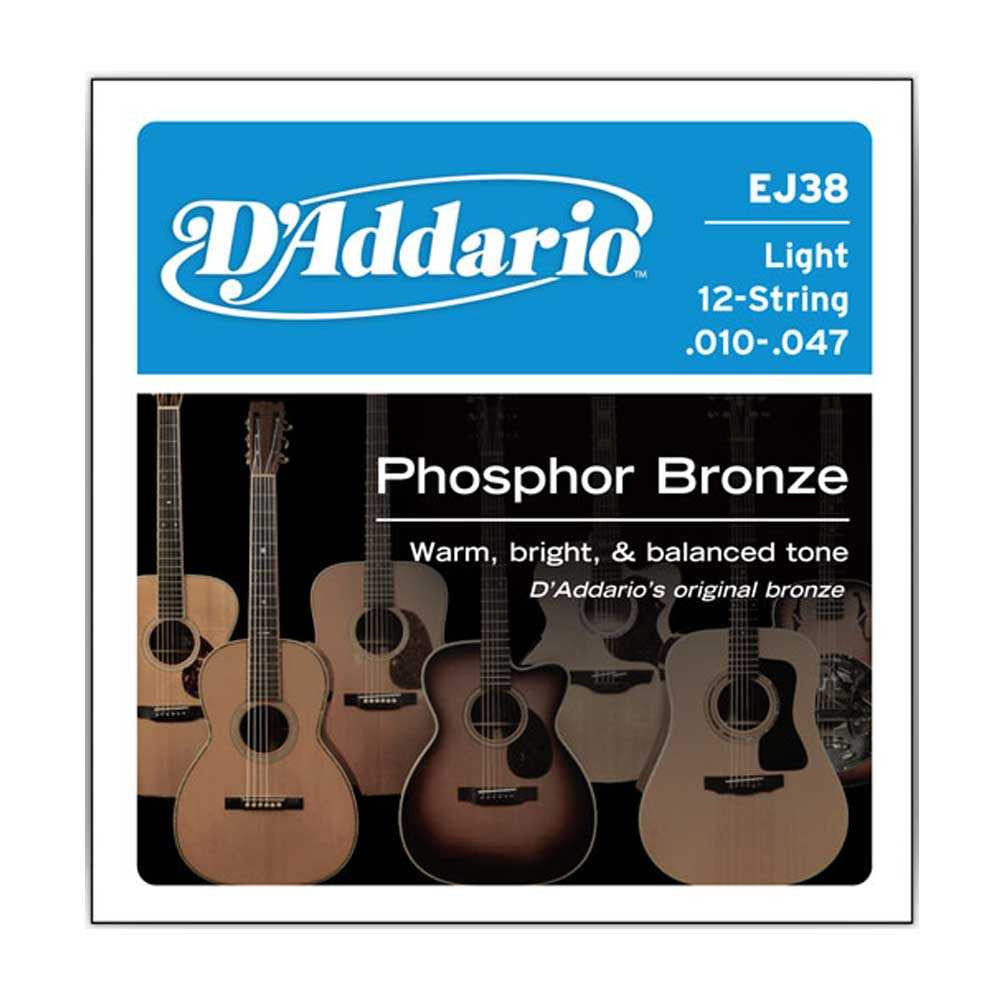D'Addario EJ38 10-47 Phosphor Bronze Light 12-String Acoustic Guitar Strings