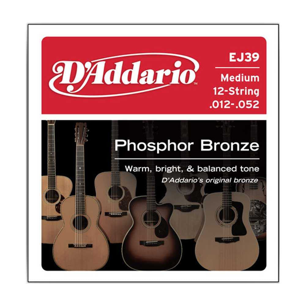 D'Addario EJ39 12-52 Phosphor Bronze Medium 12-String Acoustic Guitar Strings