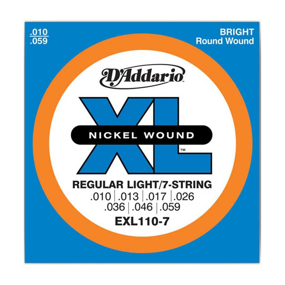 D'Addario, EXL110-7, 10-59, Nickel, Wound, Reg-Light, 7-String, Electric, Guitar, Strings