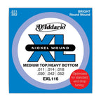 D'Addario, EXL116, 11-52, Nickel, Wound, Medium, Top/Heavy, Bottom, Electric, Guitar, Strings