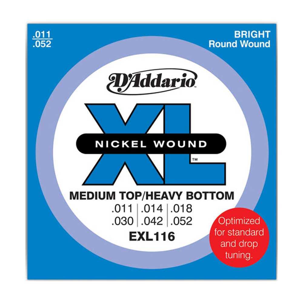 D'Addario, EXL116, 11-52, Nickel, Wound, Medium, Top/Heavy, Bottom, Electric, Guitar, Strings