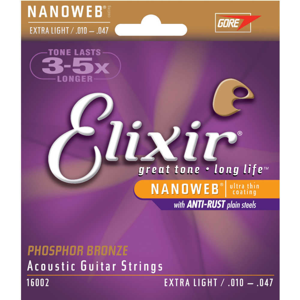 Elixir, Nanoweb, PB, 10-47, Extra, Light, Acoustic, Guitar, Strings