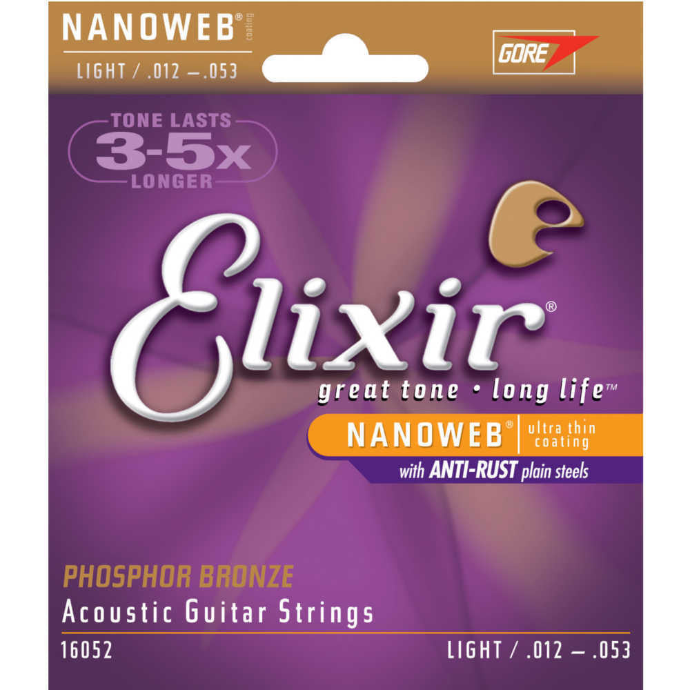 Elixir, Nanoweb, PB, 12-53, Light, Acoustic, Guitar, Strings