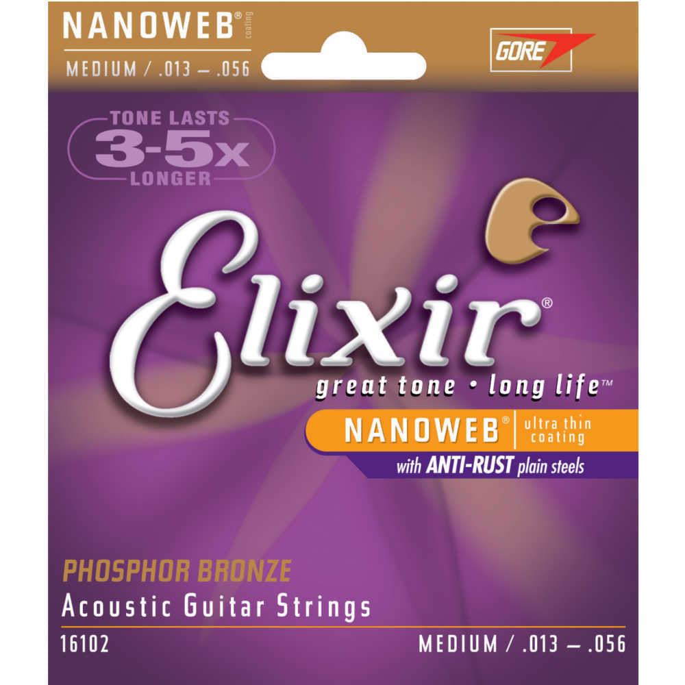 Elixir Nanoweb PB 13-56 Medium Acoustic Guitar Strings