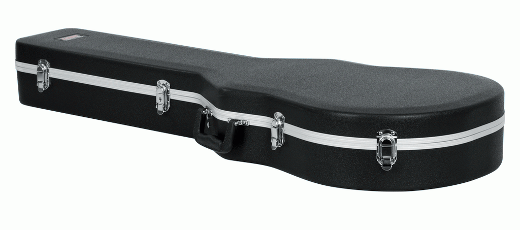 Gator GC-LPS guitar case closed, showing chrome latches and aluminium valance