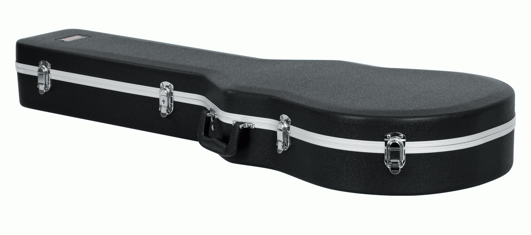 Gator GC-LPS guitar case closed, showing chrome latches and aluminium valance