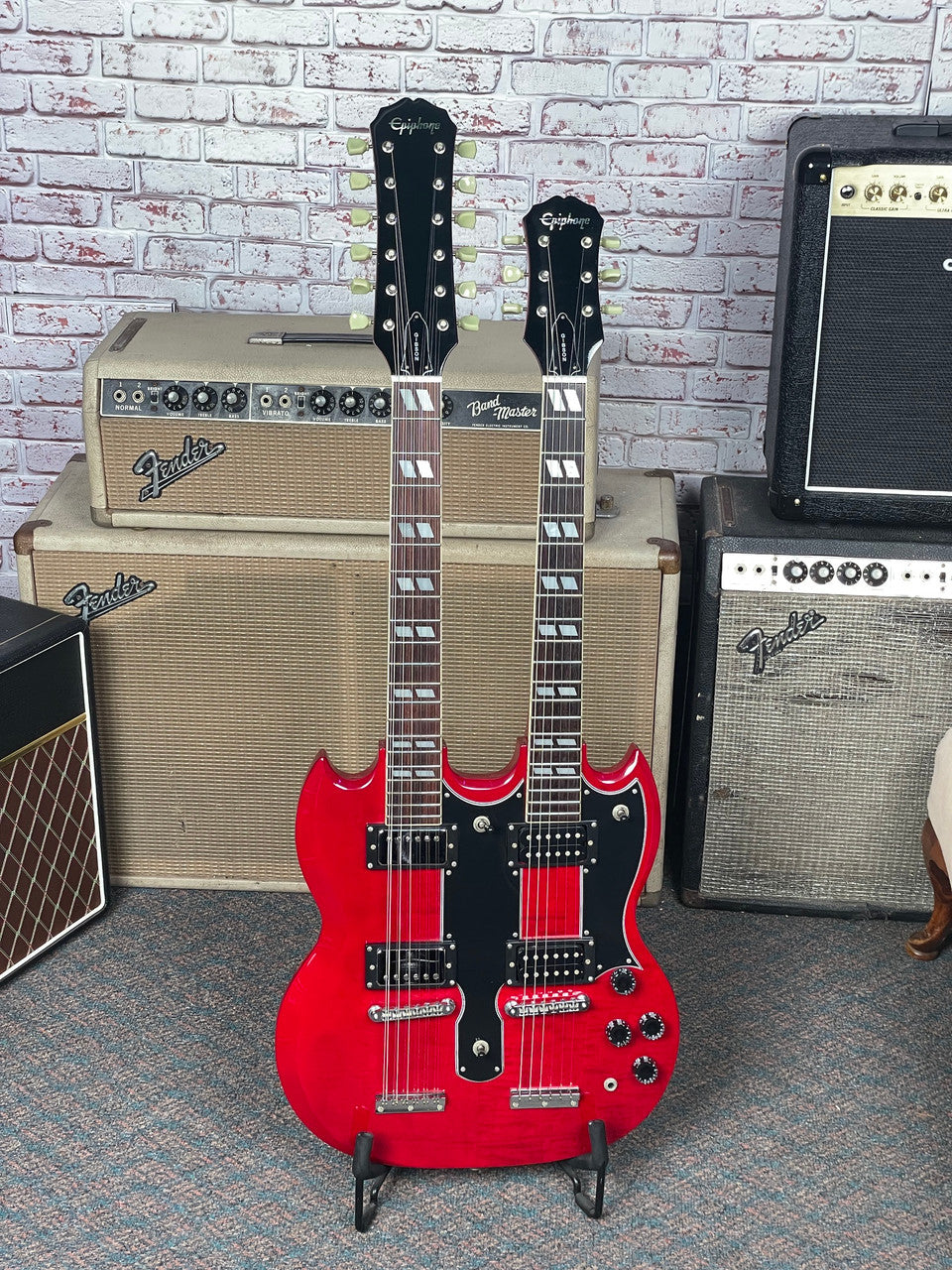 Epiphone G-1275 Double Neck Cherry Used In Case 1996