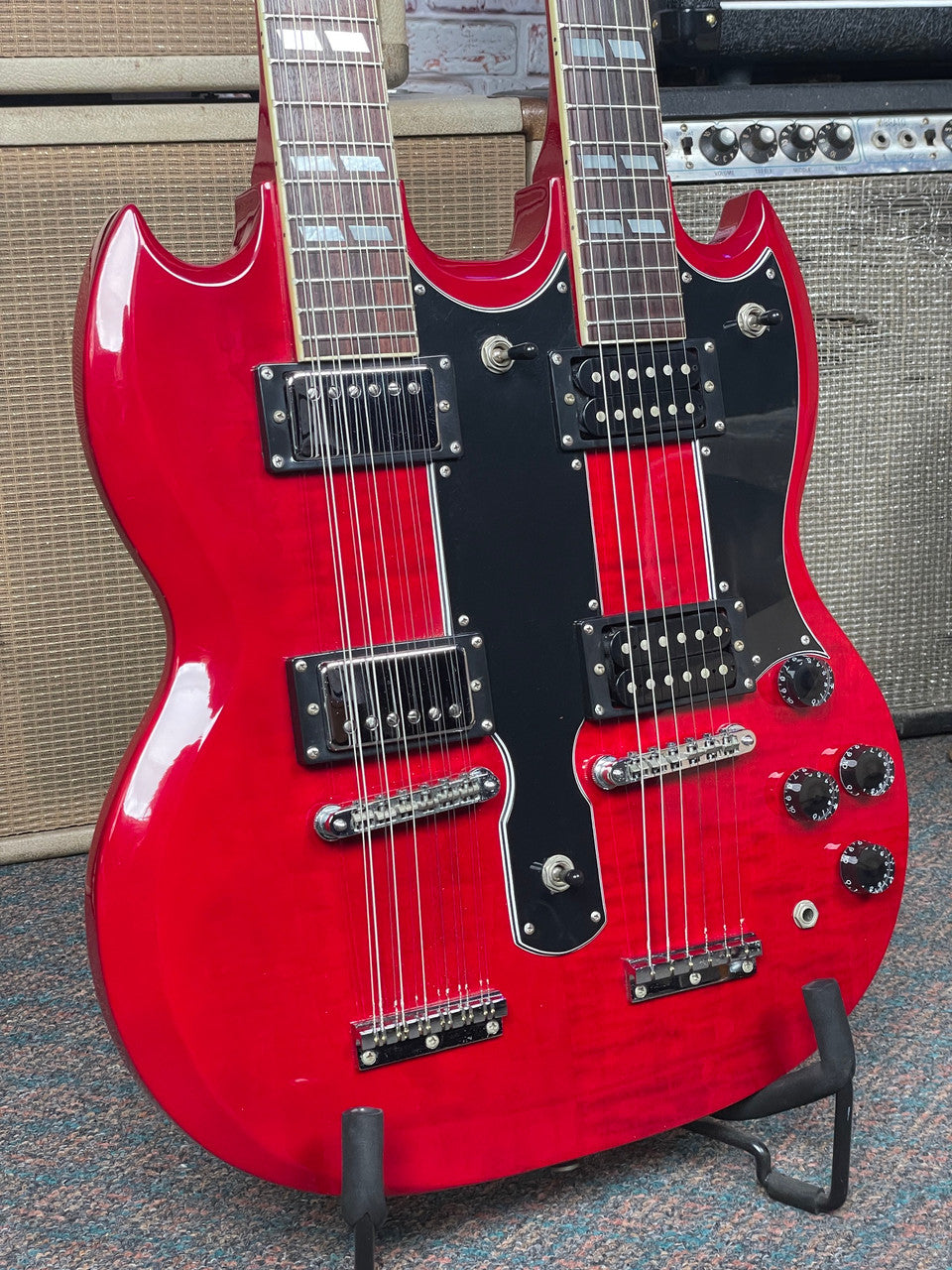 Epiphone G-1275 Double Neck Cherry Used In Case 1996