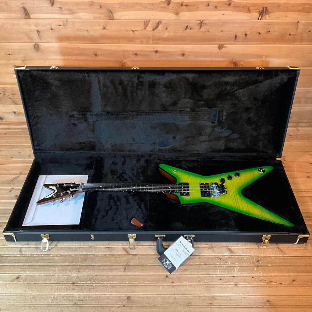 Dean USA ML Floyd Flame Top Slime in its fitted hardshell case