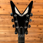 Dean USA ML Slime headstock front - classic black finish with the white Dean wings logo and chrome Grover tuners