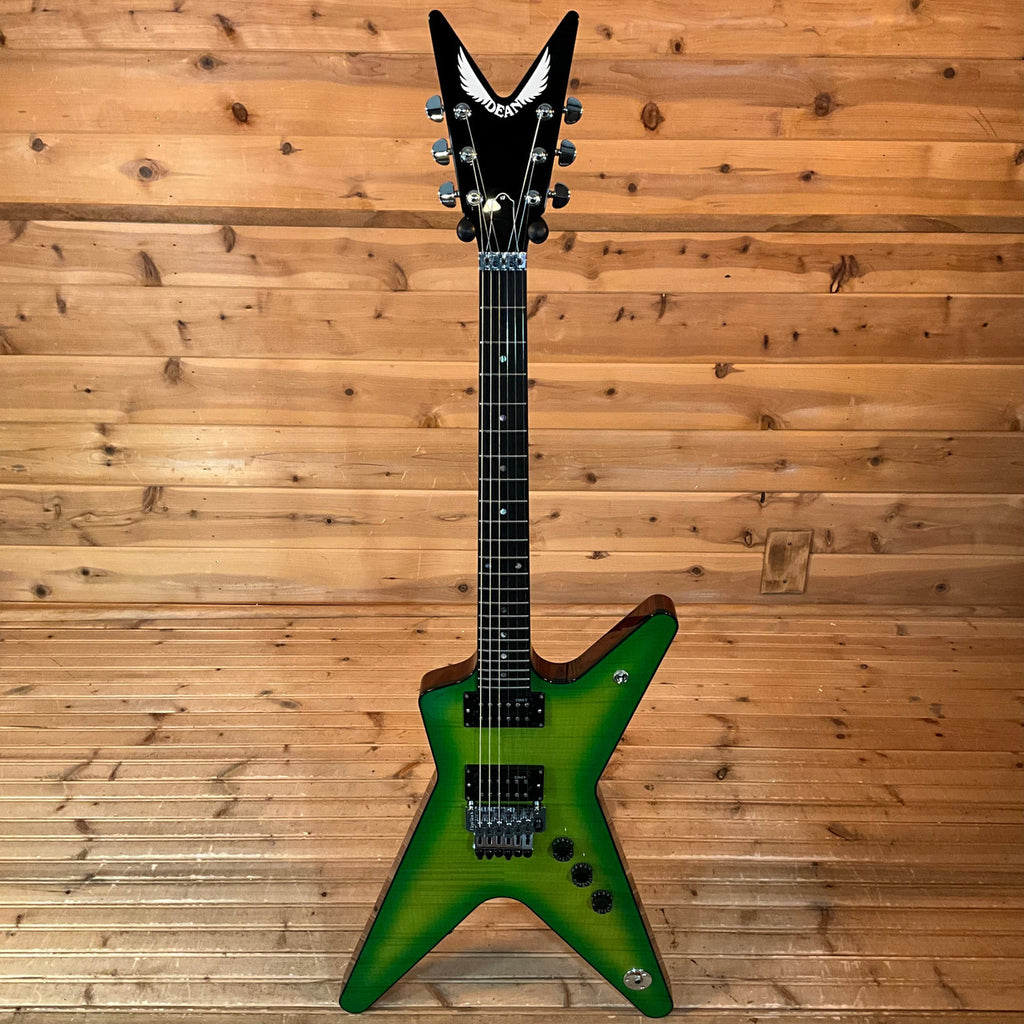 Dean USA ML Floyd Flame Top Slime - full front view showing the flame maple top and split-V ML body