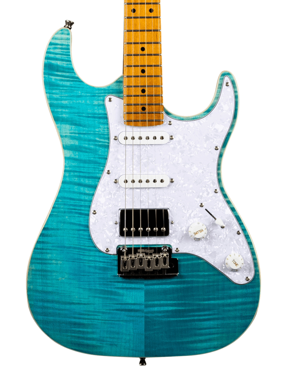 JET GUITARS JS-450 FLAMED MAPLE TOP ELECTRIC GUITAR HSS ROASTED MN OCEAN BLUE