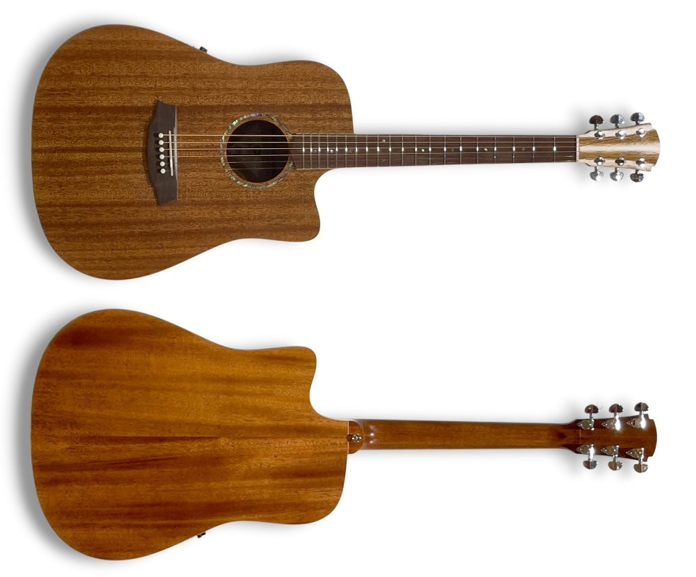 Cole Clark CCSFL1EC-MMAH mahogany Studio dreadnought, front and back views