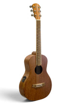 Cole Clark CCSPM1E-MMAH all-mahogany Parlour Mini guitar, angled front view