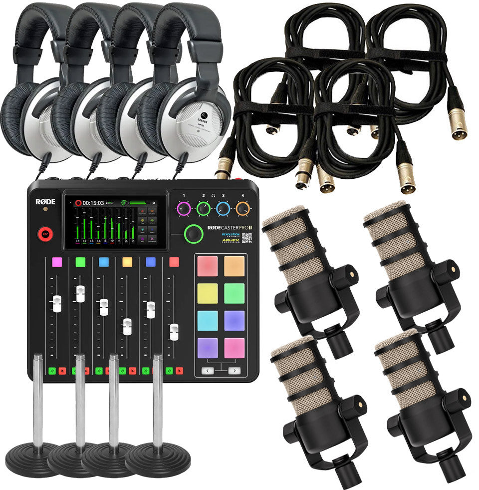 Rode RodeCaster Pro II Pack 4 - 4x PodMic, 4x Headphones & 4x XLR Cables