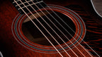 Black three-ring rosette and firestripe pickguard around the 322ce soundhole