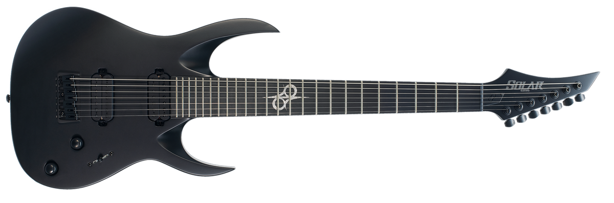 Solar A2.7C 7-String Electric Guitar – Carbon Black Matte — hardware & pickup detail