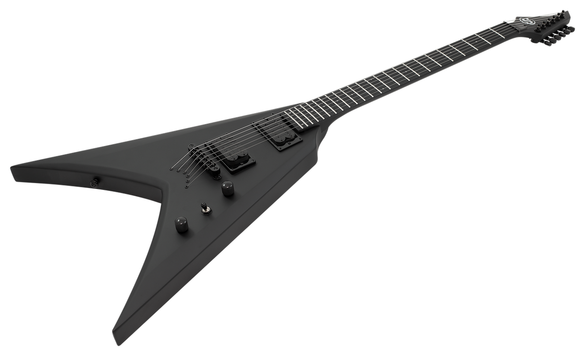 S by Solar VB4.6 Electric Guitar – Carbon Black Matte — angled body view