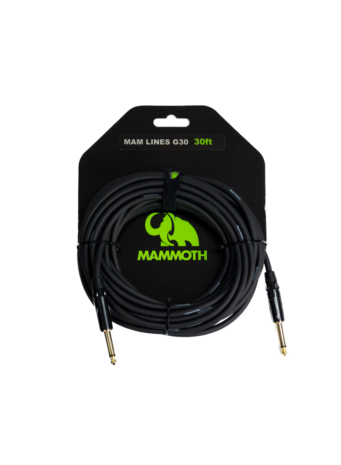 Mammoth MAM Lines G30 30ft cable in labelled packaging with straight mono jack to straight mono jack connectors