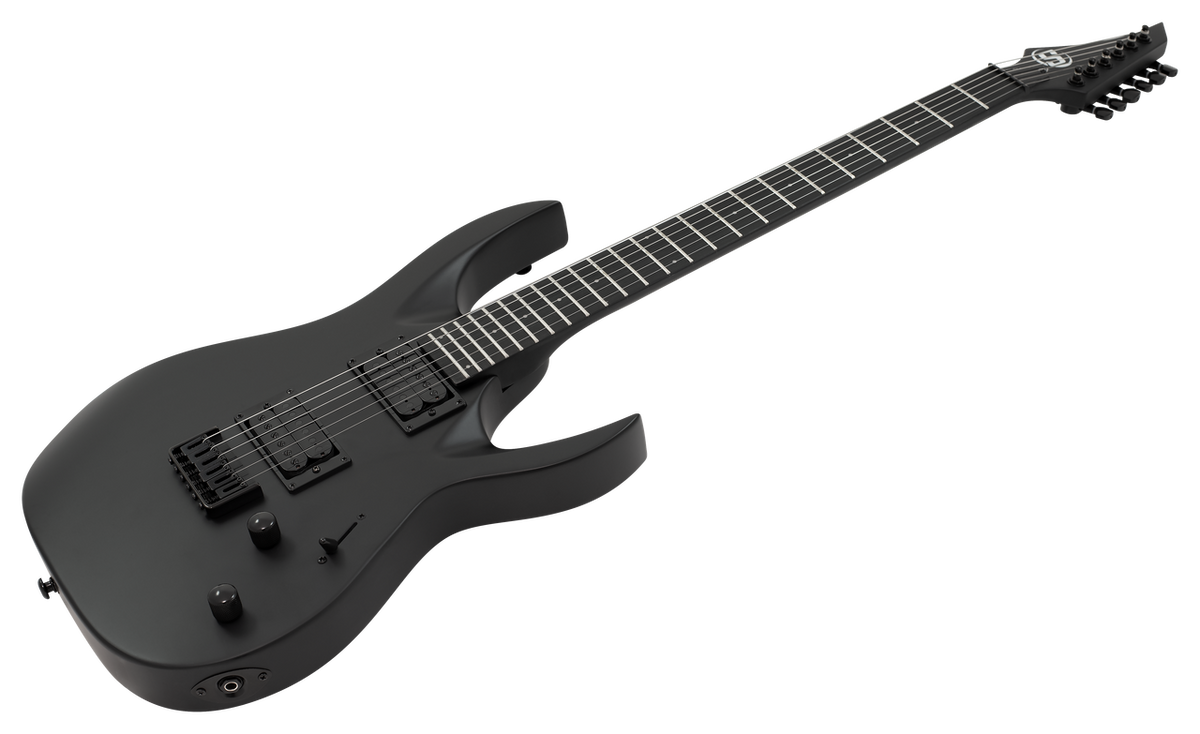 S by Solar AB4.6 Electric Guitar – Carbon Black Matte — angled body view