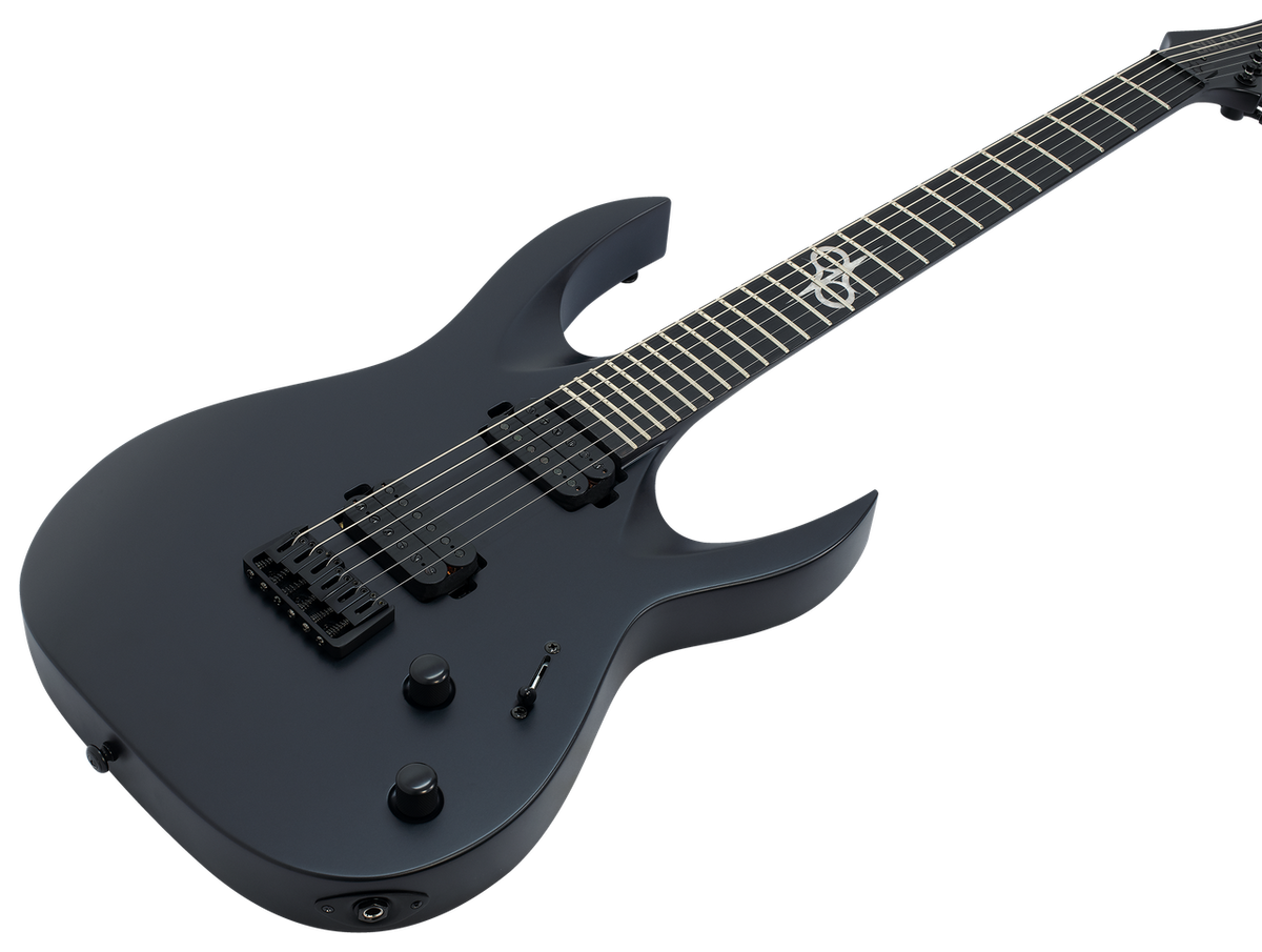 Solar A2.6C Electric Guitar – Carbon Black Matte — angled body view