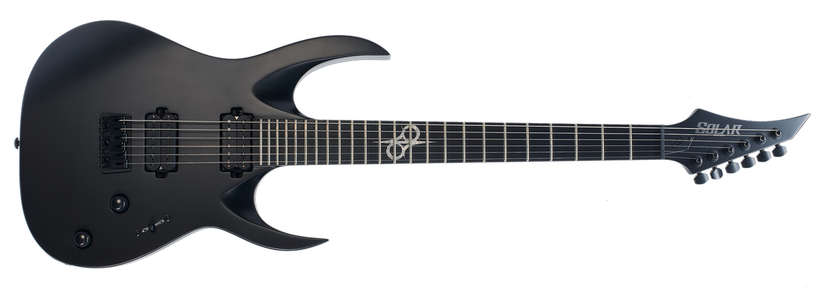 Solar A2.6C Electric Guitar – Carbon Black Matte — hardware & pickup detail