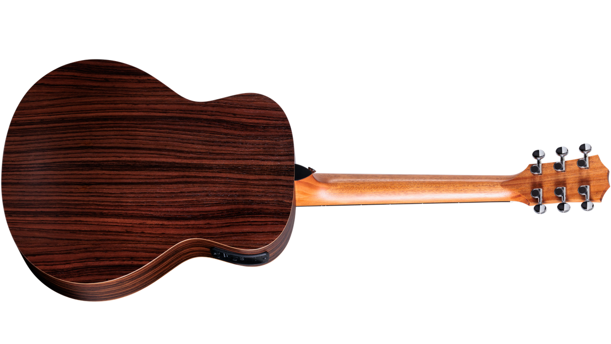 Layered Indian rosewood back and mahogany neck of the Taylor GS Mini-e Rosewood SB