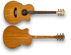 Front and back of the Cole Clark AN2EC-MMAHR showing the solid Honduran mahogany top, back and sides, Spanish-heel neck and gold Grover tuners
