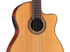 Cordoba Fusion 12 Natural CD cutaway, rosette and preamp, close-up of the upper bout