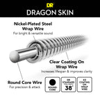 DR Dragon Skin construction diagram: round core wire, nickel-plated steel wrap and clear K3 coating, 38 inch length