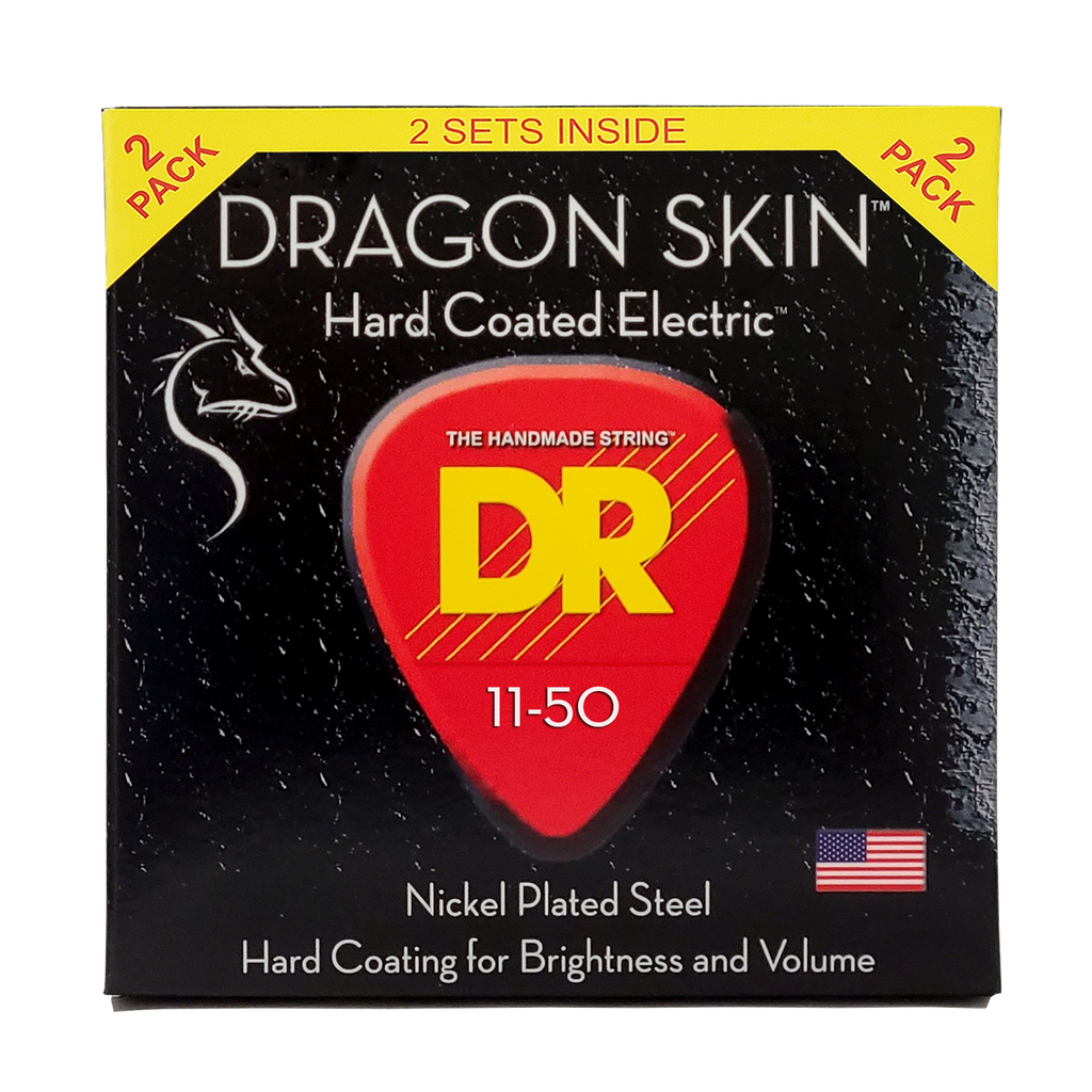 Front of the DR Dragon Skin Hard Coated Electric 11-50 two-pack, nickel plated steel strings, 2 Sets Inside