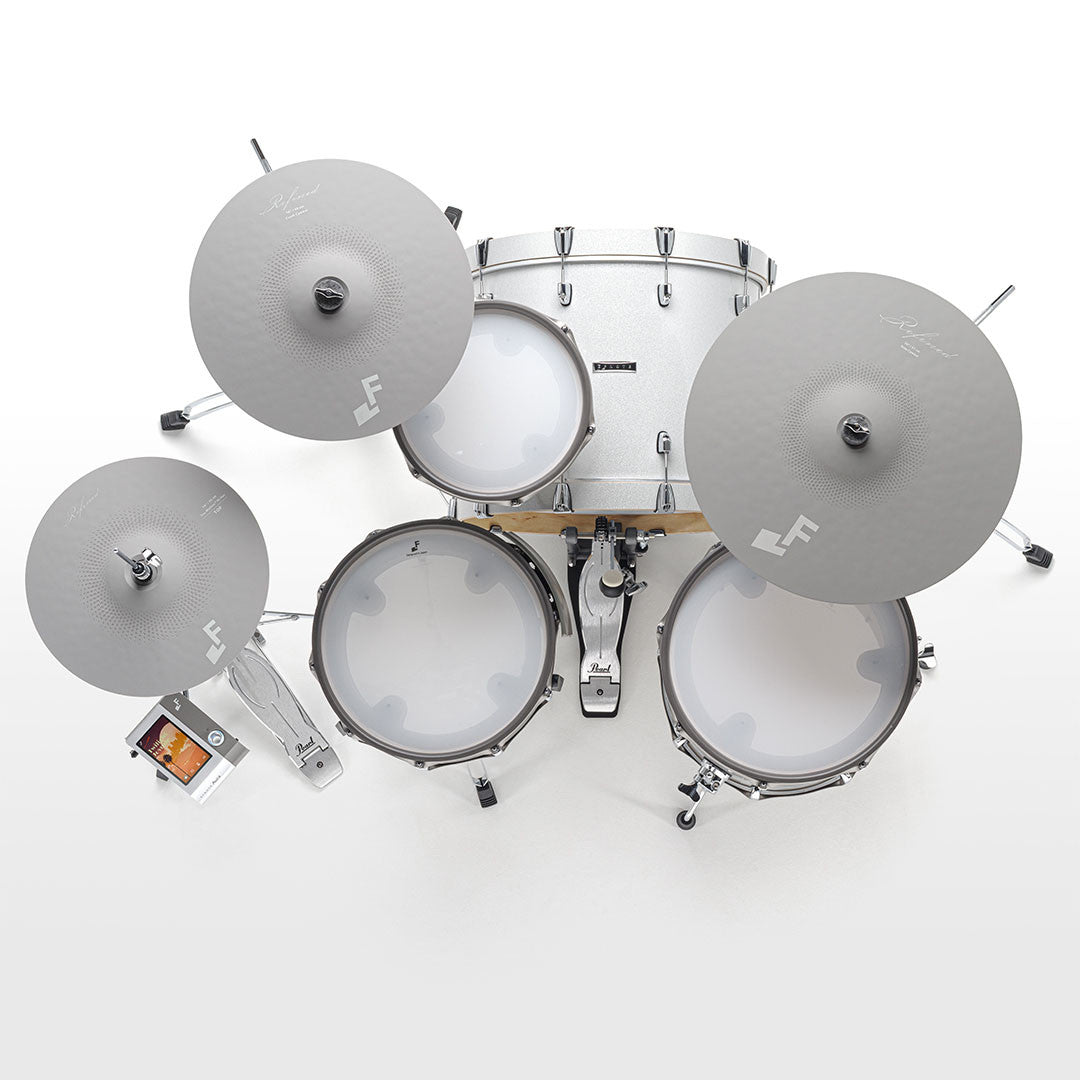 EFNOTE Aura 70 overhead view of the kit layout with 14 inch hi-hat, 16 inch crash and 20 inch ride