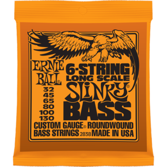 ERNIE BALL 2838 NICKEL WOUND 6 STRING ELECTRIC BASS STRINGS, LONG SCALE SLINKY (32 - 130)