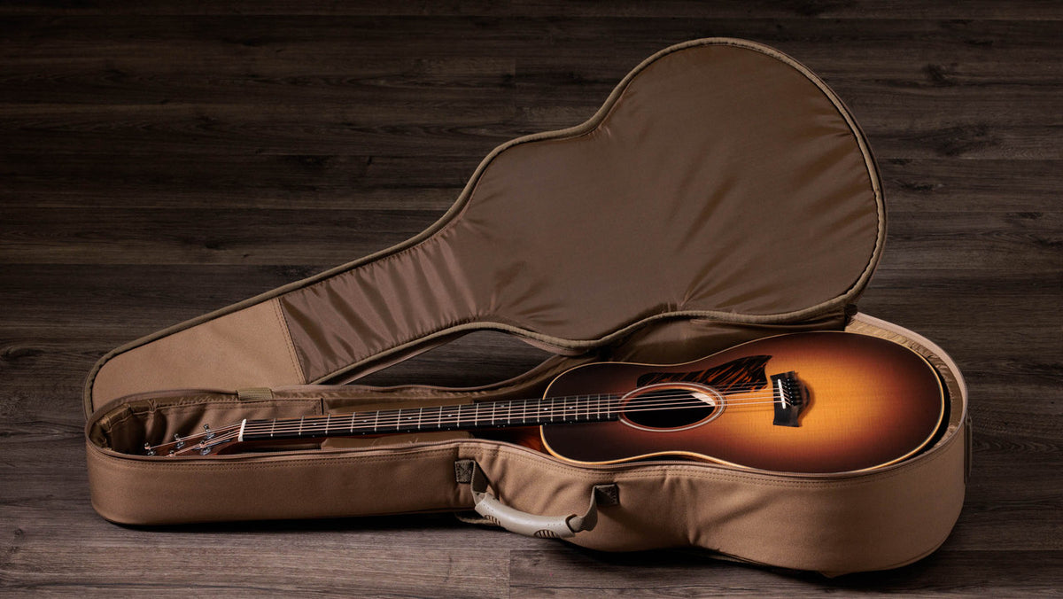 Taylor GS Mini-e Rosewood SB inside the included structured gig bag
